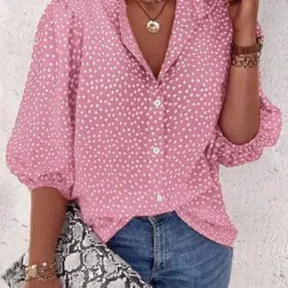 ZARA Pink Casual Women's Floral Single Button Mid-Sleeve Shirt
